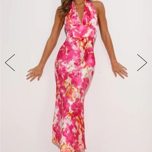 Hellomolly halter satin floral dress, size large, never worn